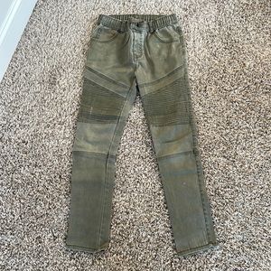 Boy skinny pull up moto pants - green